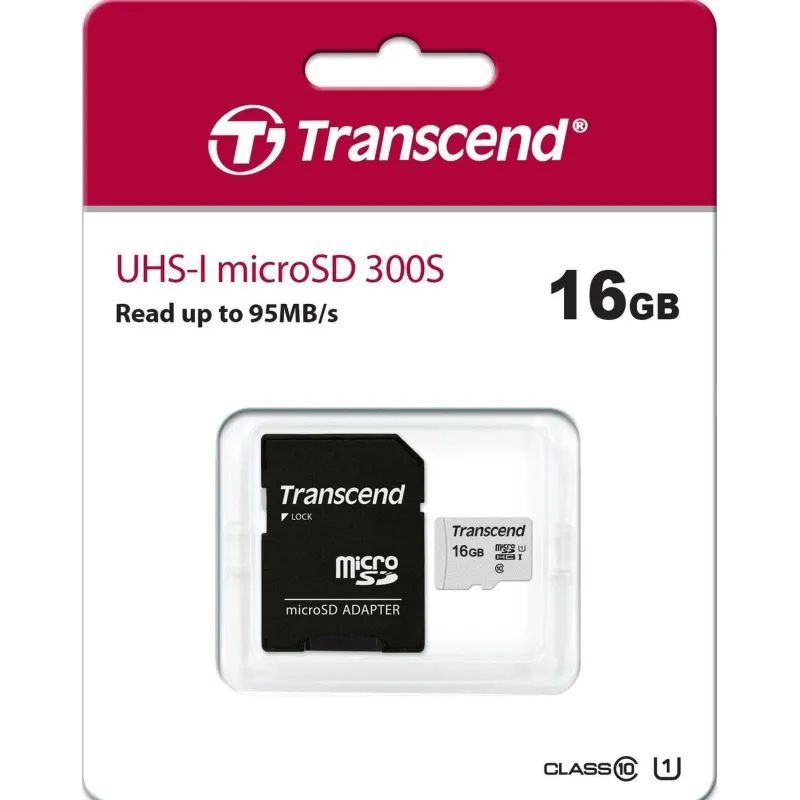 Карта памяти Transcend 300S microSDHC 16Gb UHS-I Cl10 +ад, TS16GUSD300S-A