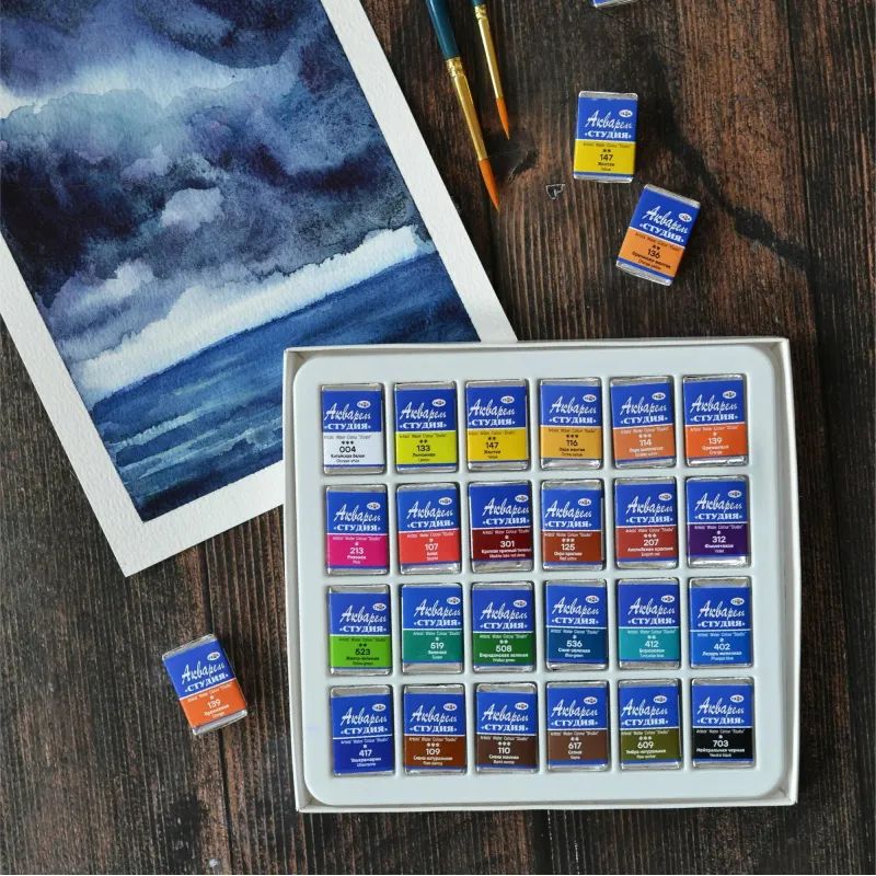 Краски акварельные Гамма Студия 24цв кюветы 11185