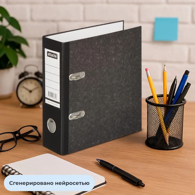 Папка-регистратор ATTACHE, формат A5,верт,75мм,мрамор,черн,бум/бум,карм.кор