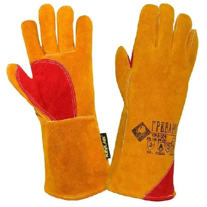 Краги спилковые Гренадер утепленные пятипалые желтые