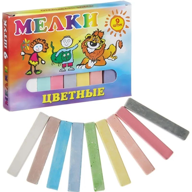 Мел школьный цветной 9 шт., Пегас
