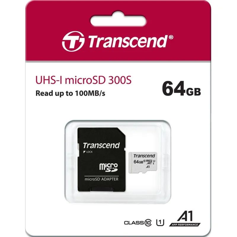 Карта памяти Transcend 300S microSDXC 64Gb UHS-I Cl10 +ад, TS64GUSD300S-A