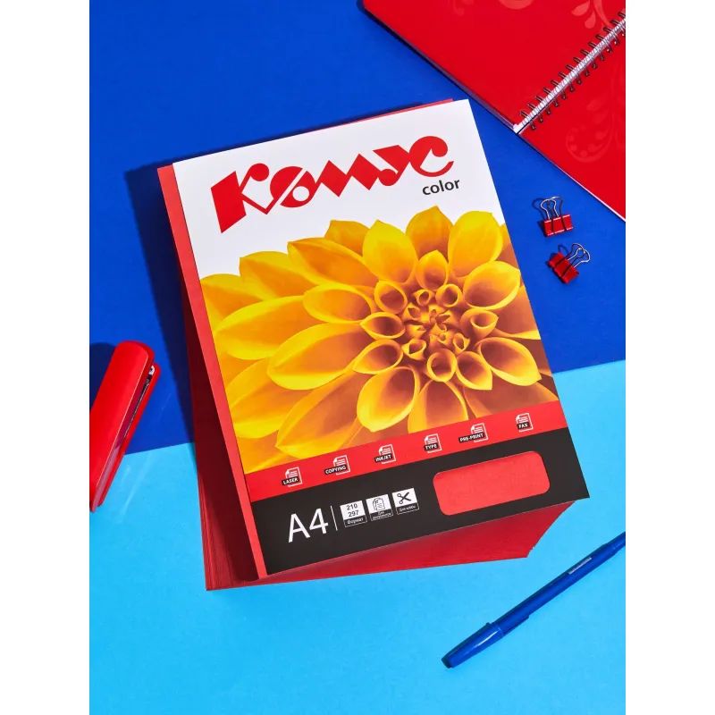 Бумага цветная Комус Color (красный интенсив), 80г, А4, 500 л.