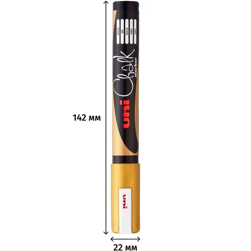 Маркер меловой UNI PWE-5M, золото, 1.8-2.5 мм.