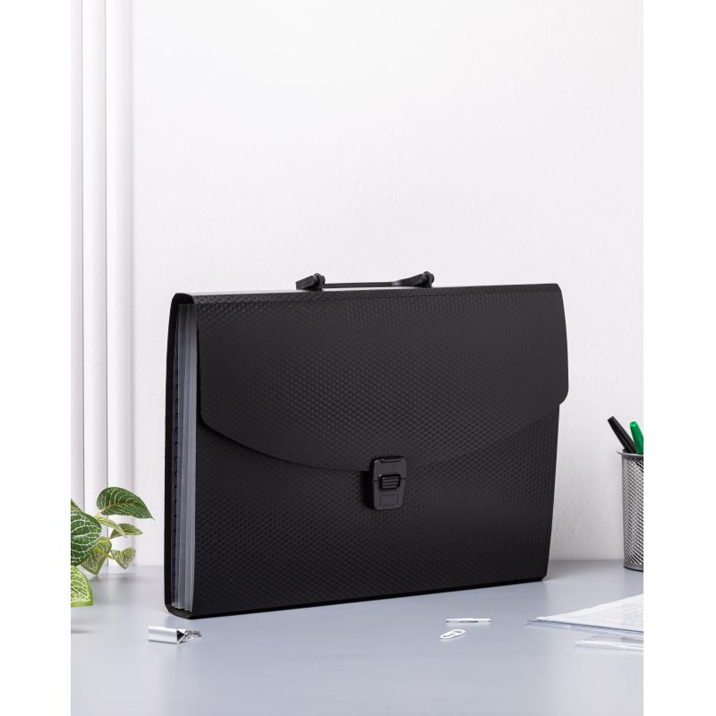 Папка-портфель 6 отдел. A4 пластик 0.7мм черный