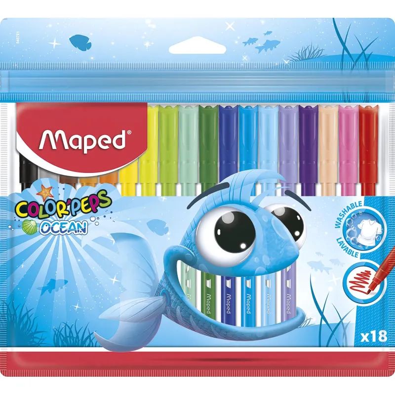 Фломастеры Maped COLOR&#039;PEPS OCEAN,супер-смываемые,18цв/наб,845721