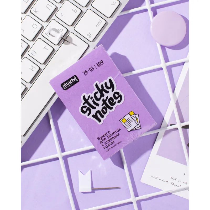 Стикеры Attache Selection с клеев. краем 76х51, неон, фиолет. 100л