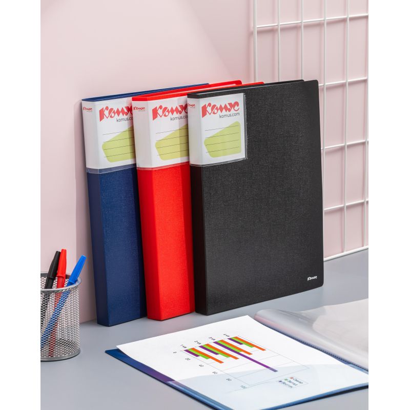 Папка файловая 40 файлов Комус Шелк синяя