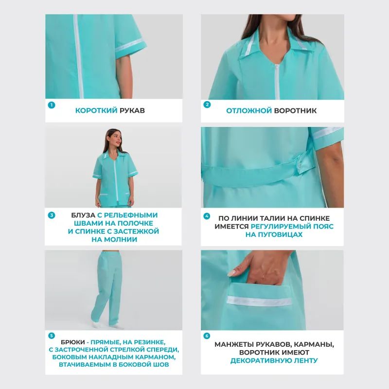 Костюм для медицинского персонала м09-КБР св. мор.волн (р.60-62) 158-164