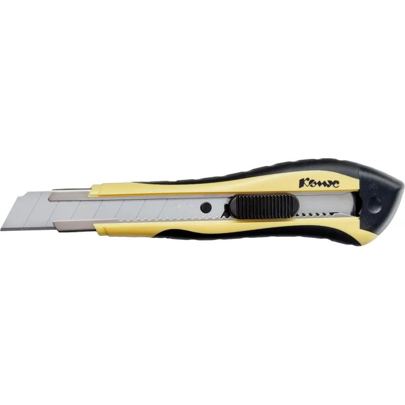 Нож канцелярский 18 мм КОМУС , с фиксатором, мет.направл.цв. в ассорт.