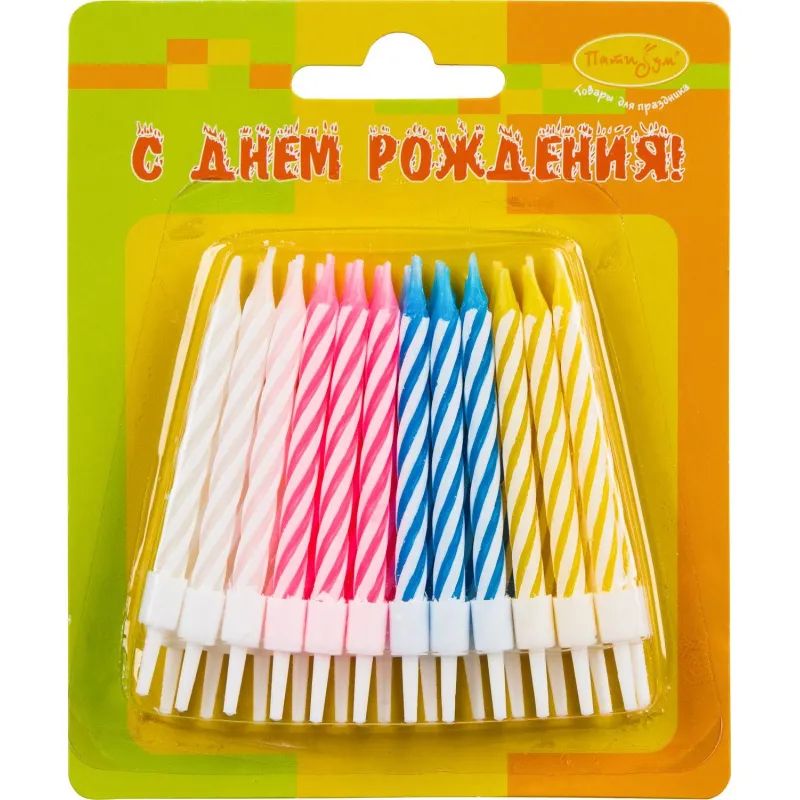 Свеча для торта -мини 2-х цветные 24шт/уп с держателями 6см (6024918)MC