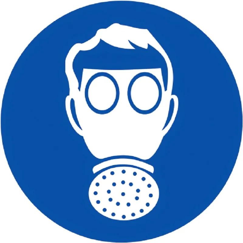 Знак безопасности M04 Работать в СИЗ органов дыхания (плёнка,200х200)