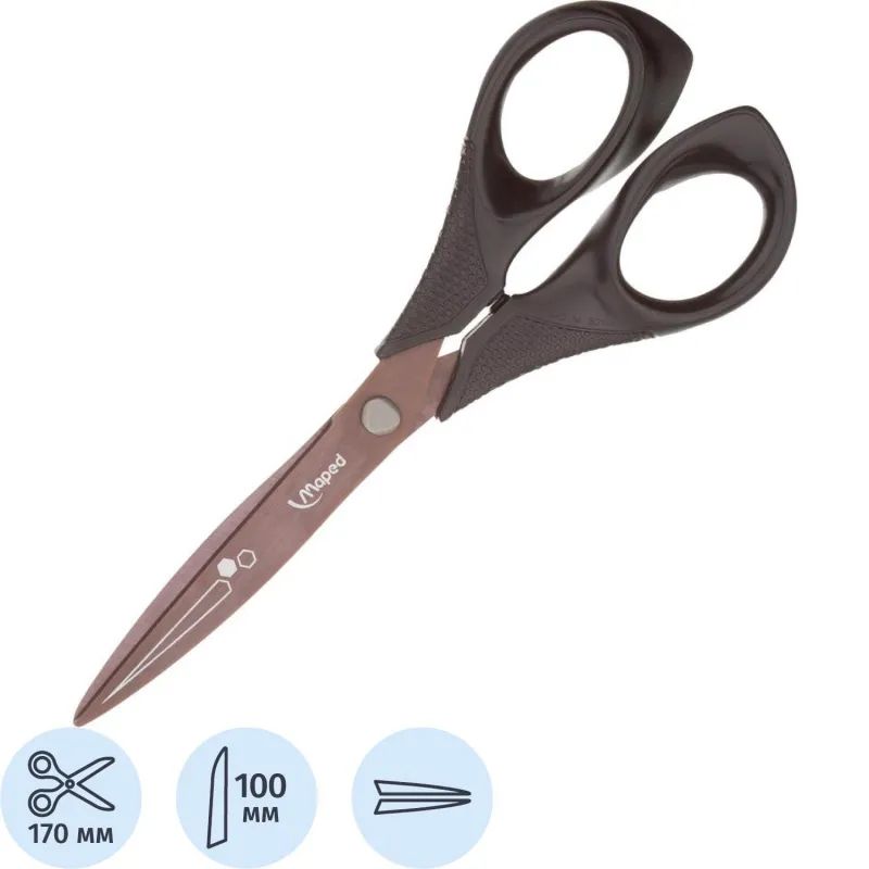 Ножницы Maped TITANIUM 170мм,титан.покр.,эргономич.пласт.ручки,черн,684110