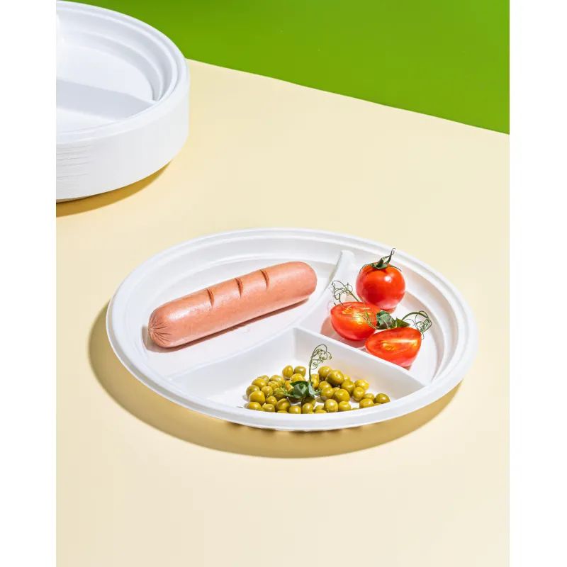 Тарелка одноразовая d-205мм, 3-х секционная белая, ПС 100шт/уп