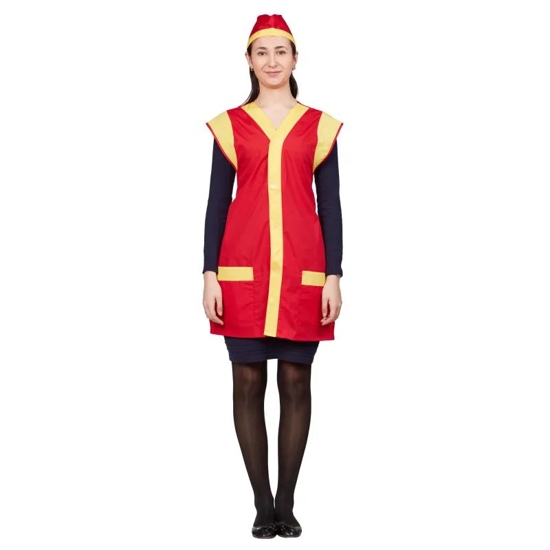 Фартук сарафан для торговли с пилоткой всеразмерный красный