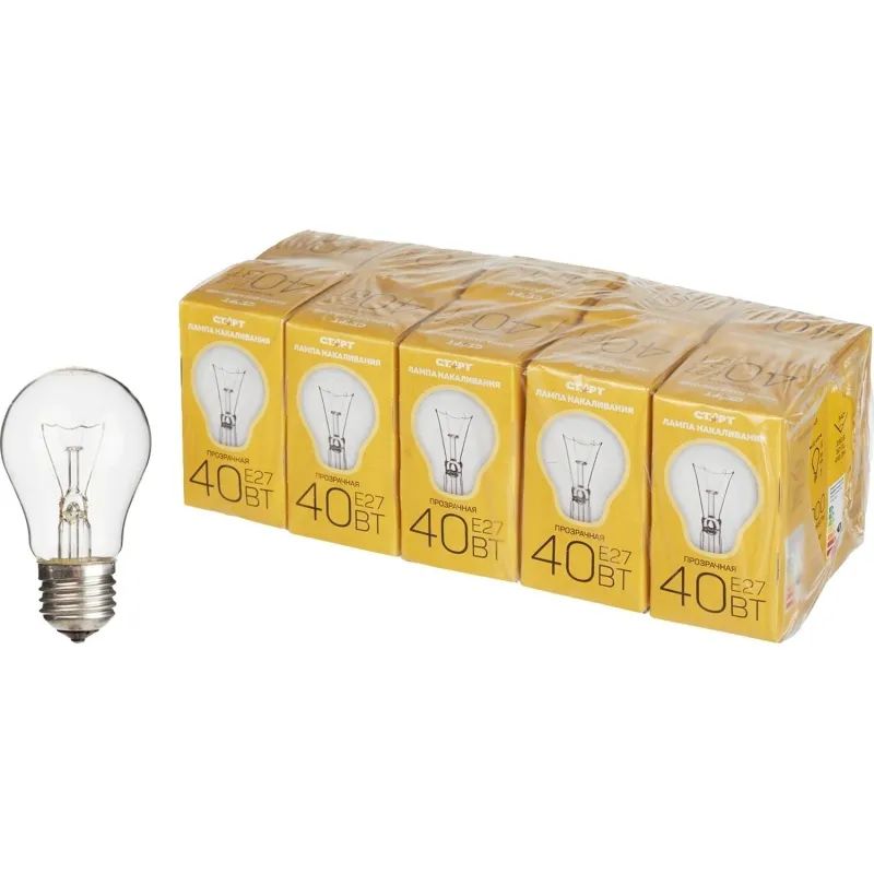 Лампа накаливания СТАРТ стандартная/прозрачная 40W E27 10 шт