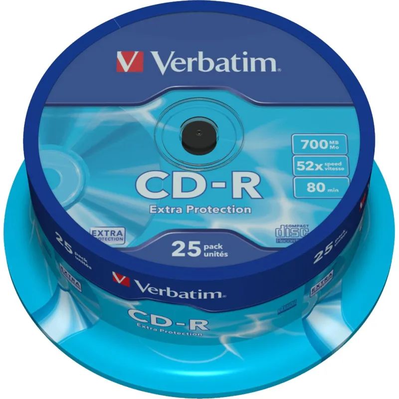 Носители информации CD-R, 52x, Verbatim Extra Protection, Cake/25, 43432