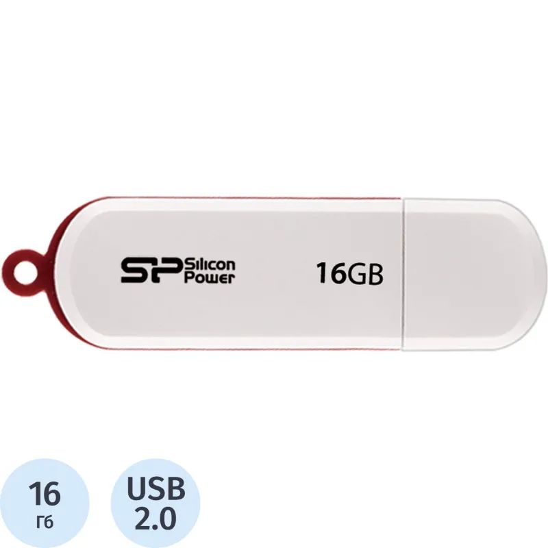 Флеш-память Silicon Power LuxMini 320, 16Gb, USB 2.0, бел, SP016GBUF2320V1W