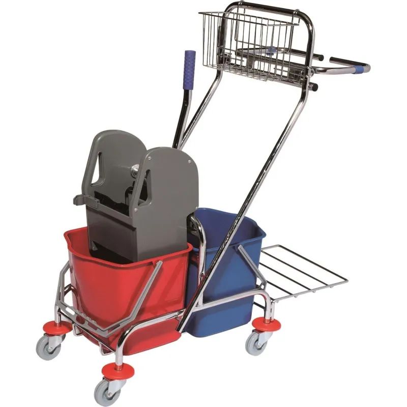 Тележка уборочная двухведерная 2х15л, корзинка, держатель мешка для мусора