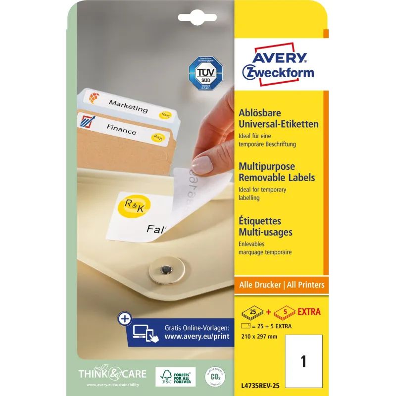 Этикетки самоклеящиеся L4735REV-25Удаляемые,210х297мм,IJ+L+K+CL,25шт/уп