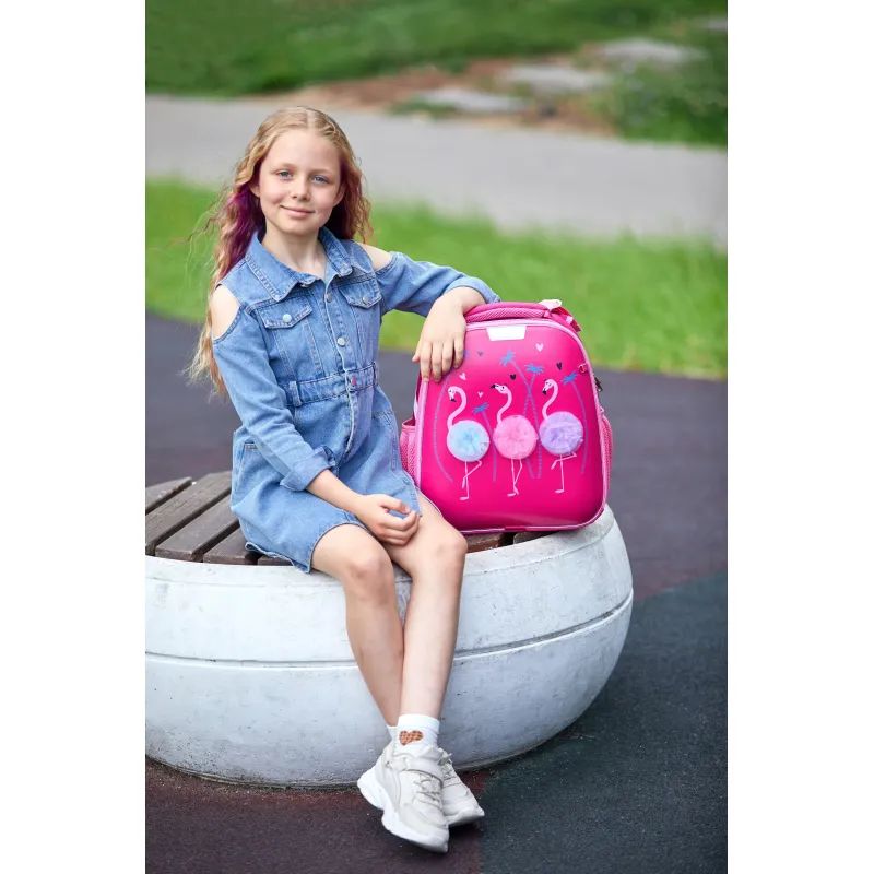 Ранец Basic Flamingo,2 отд., эргоном. спинка, экокожа, светящ.кант