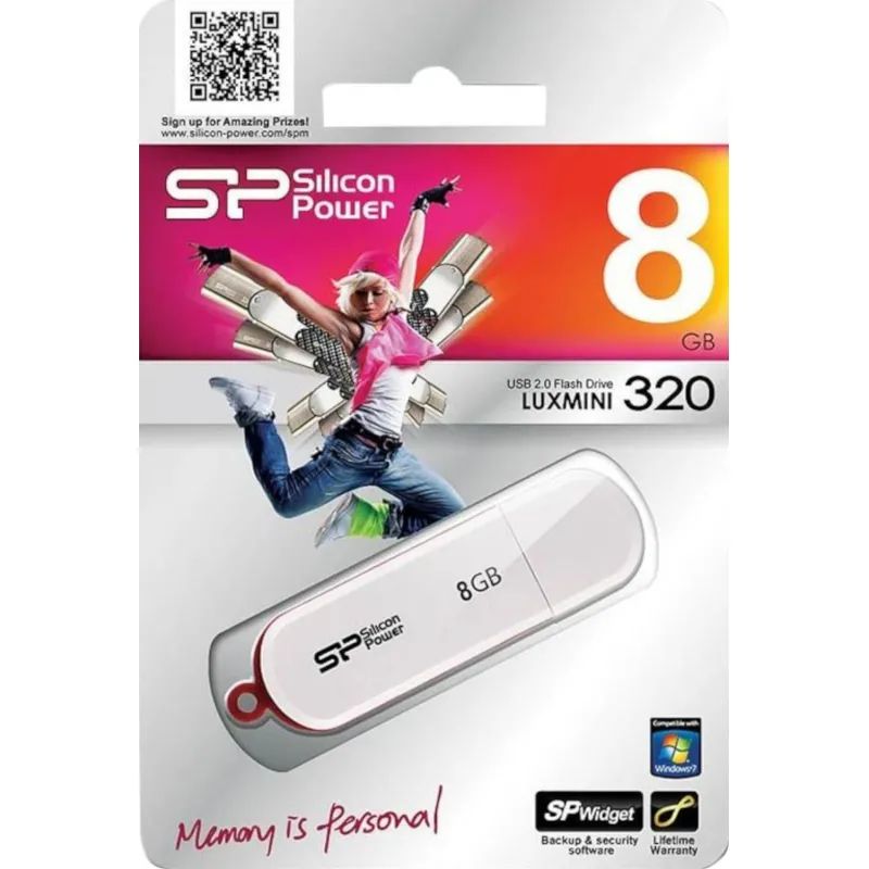 Флеш-память Silicon Power LuxMini 320, 8Gb, USB 2.0, бел, SP008GBUF2320V1W
