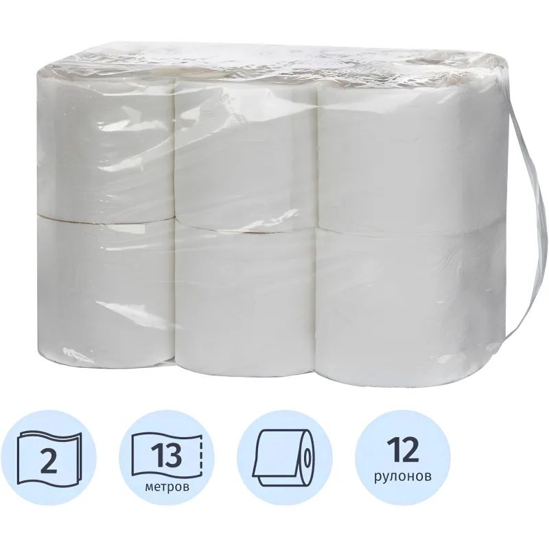 Бумага туалетная PERO 2сл, белая, 13м, втулка, 12рул/уп_КЗН