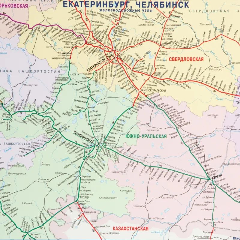 Карта настенная Железные дороги России и сопредел.госуд.,1:3,7млн,2,33х1,58