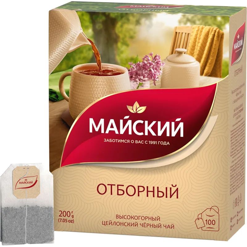 Чай Майский Отборный черный в пакетиках 2гx100шт 724403