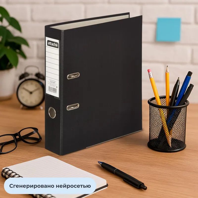 Папка-регистратор ATTACHE(ПВХ+бум)с мет.уголком,75мм,черный,ПБП1,карм.кор