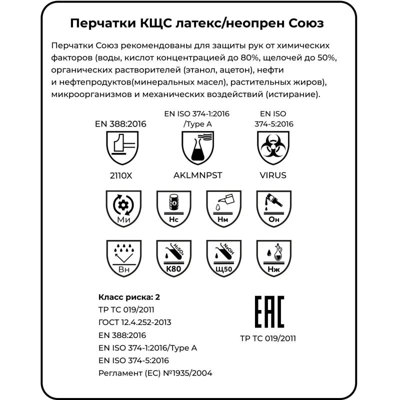 Перчатки латекс/неопрен Manipula Союз (LN-F-05/СG-971) р-р 8-8,5,ПС