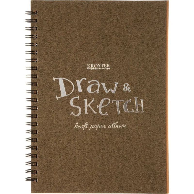 Скетчбук д/рис.и эскиз.Kroyter А5 40л,крафт,147х206,140гр,спир,тисн.фо07880