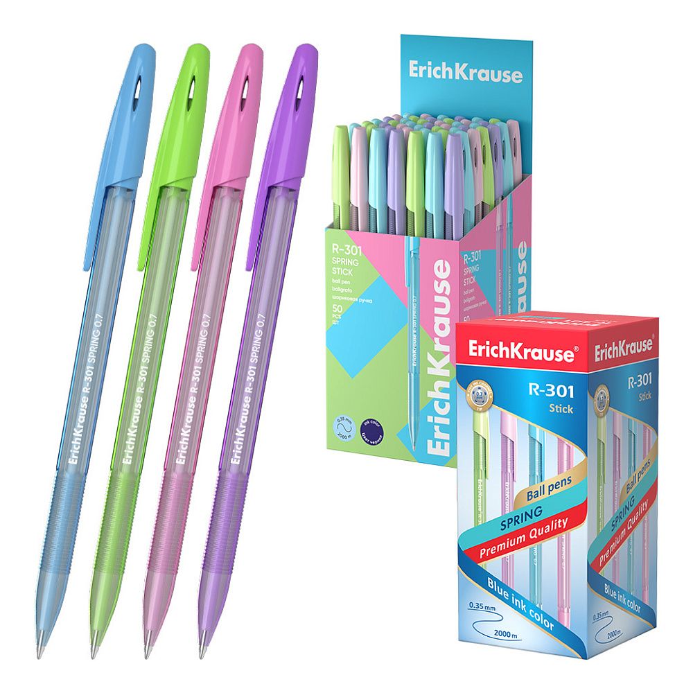 Ручка шариковая ErichKrause R-301 Stick Spring 0.7, цвет чернил синий