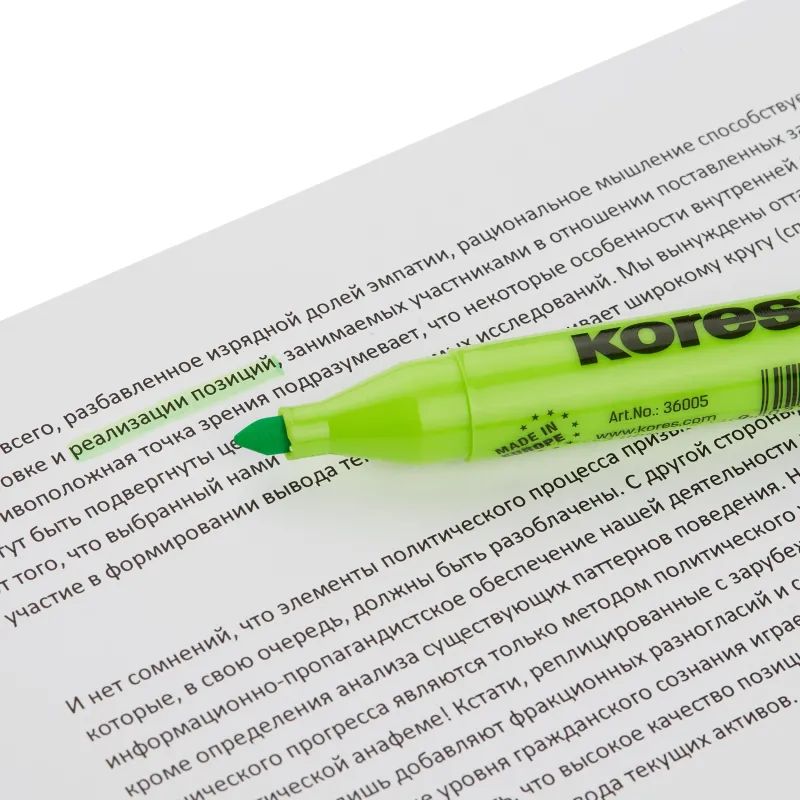 Маркер текстовыделитель KORES 1-5 мм зеленый 36005