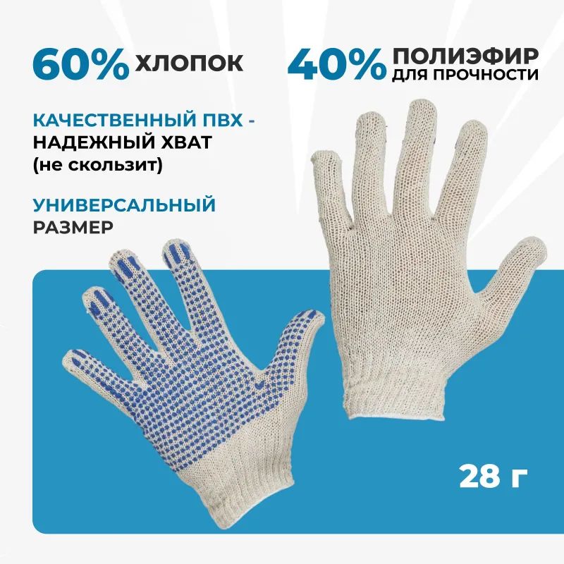 Перчатки защитные трикотажные Эконом ПВХ Точка 2 нити 28г 7 класс 300пар/уп