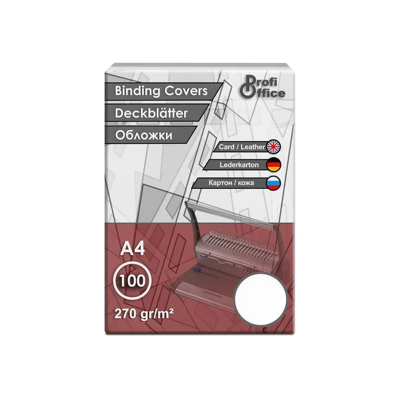 Обложки для переплета картонные ProfiOffice белые кожаА4,270г/м2,100шт/уп.