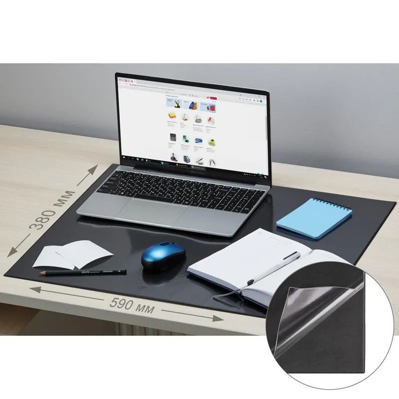 Коврик на стол Attache 38х59см черный с прозрачным листом