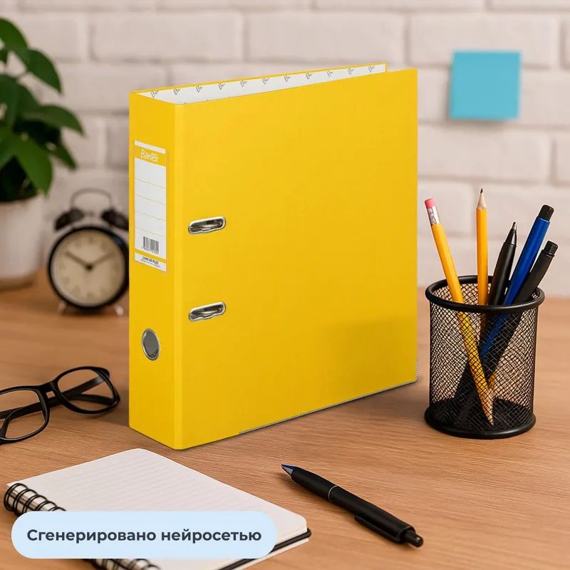 Папка-регистратор ECONOMY PLUS 80 мм,желт,ПБП1,карм.кор,мет.уг