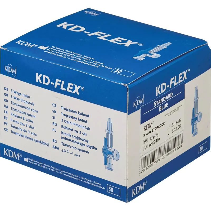Кран трехходовой для инфуз.магистралей (синий) KDM 50шт/уп