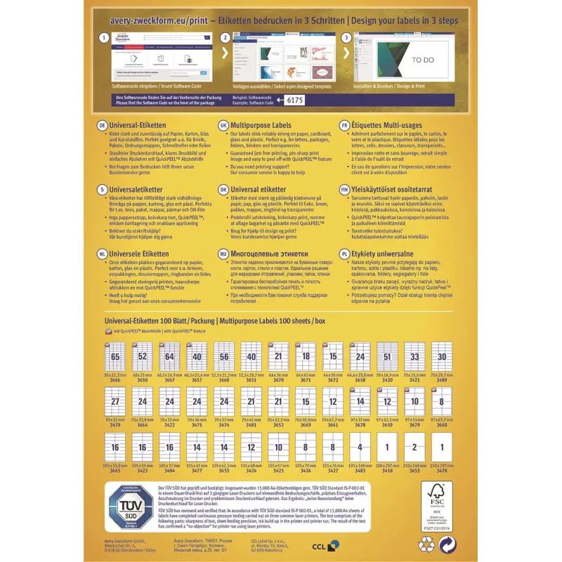 Этикетки самоклеящиеся 3658 универсал. 64.6х33.8мм,IJ+L+K+CL, 2400шт/уп