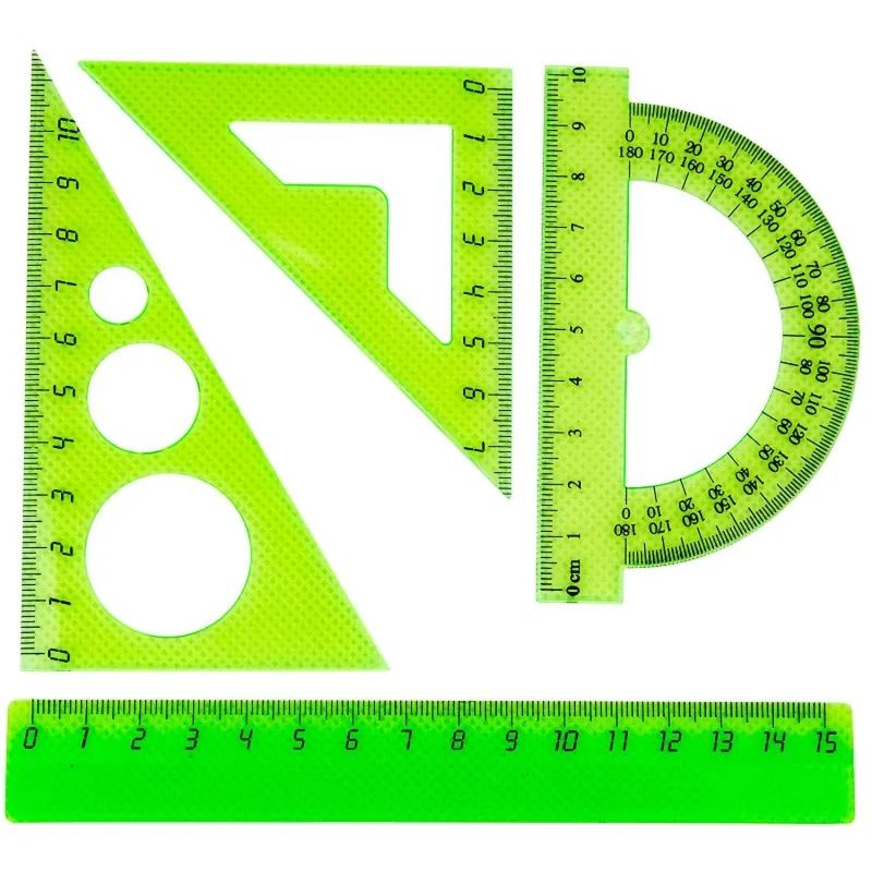 Набор малый: линейка 15см, угольники 10см и 7см, трансп-р 10см,цвет васс.