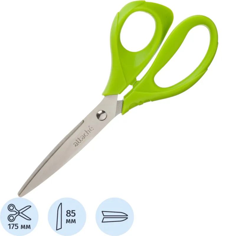 Ножницы Attache Spring 175 мм эргоном.руч.без покрытия,цвет салатовый
