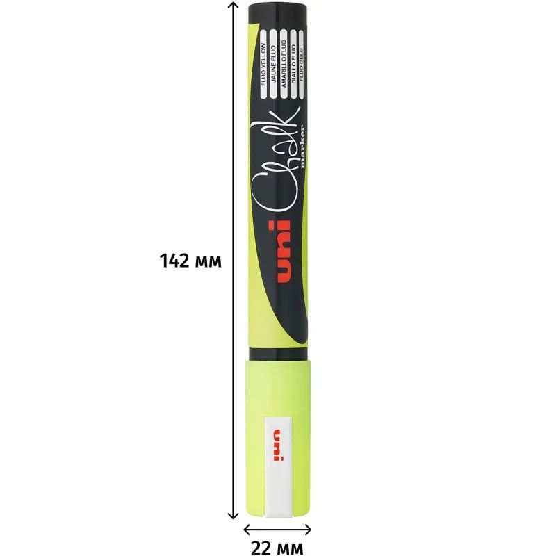 Маркер меловой UNI PWE-5M, флуоресцентно-жёлтый, 1.8-2.5 мм.