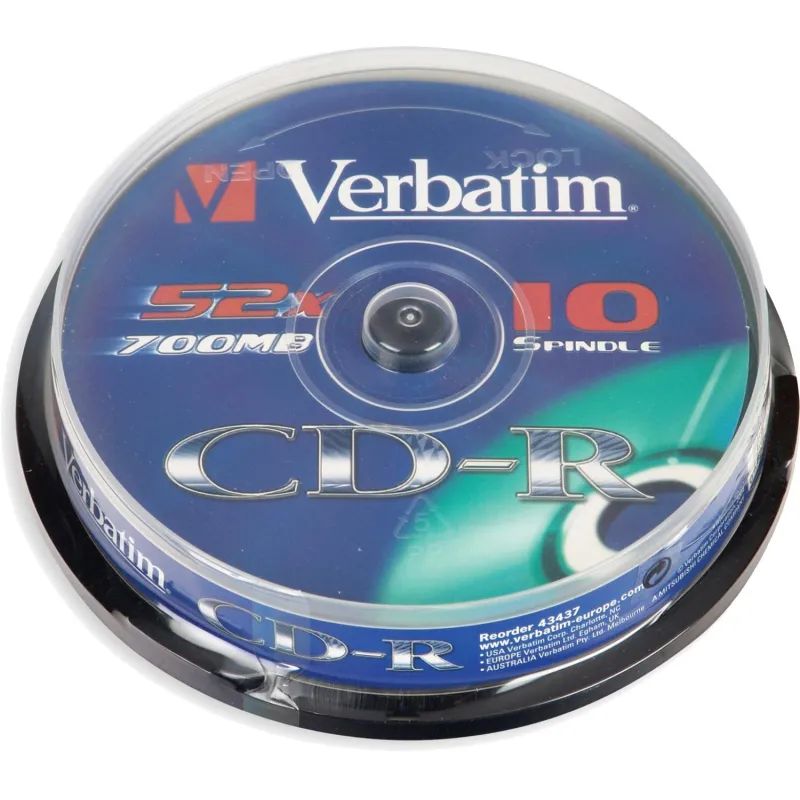 Носители информации CD-R, 52x, Verbatim Extra Protection, Cake/10, 43437