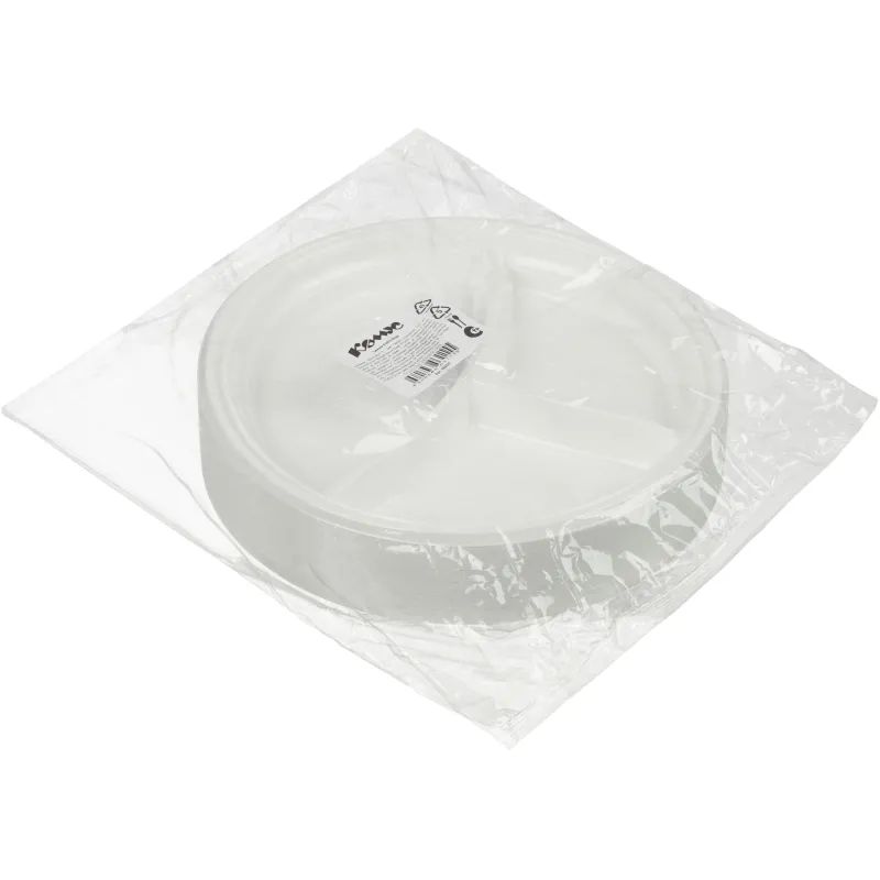 Тарелка одноразовая d-205мм, 3-х секционная белая, ПС 100шт/уп