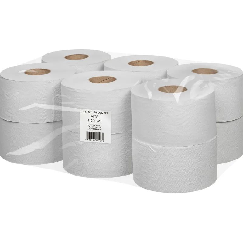 Бумага туалетная д/дисп 1сл бел макул втул 200м 12рул/уп 200W1