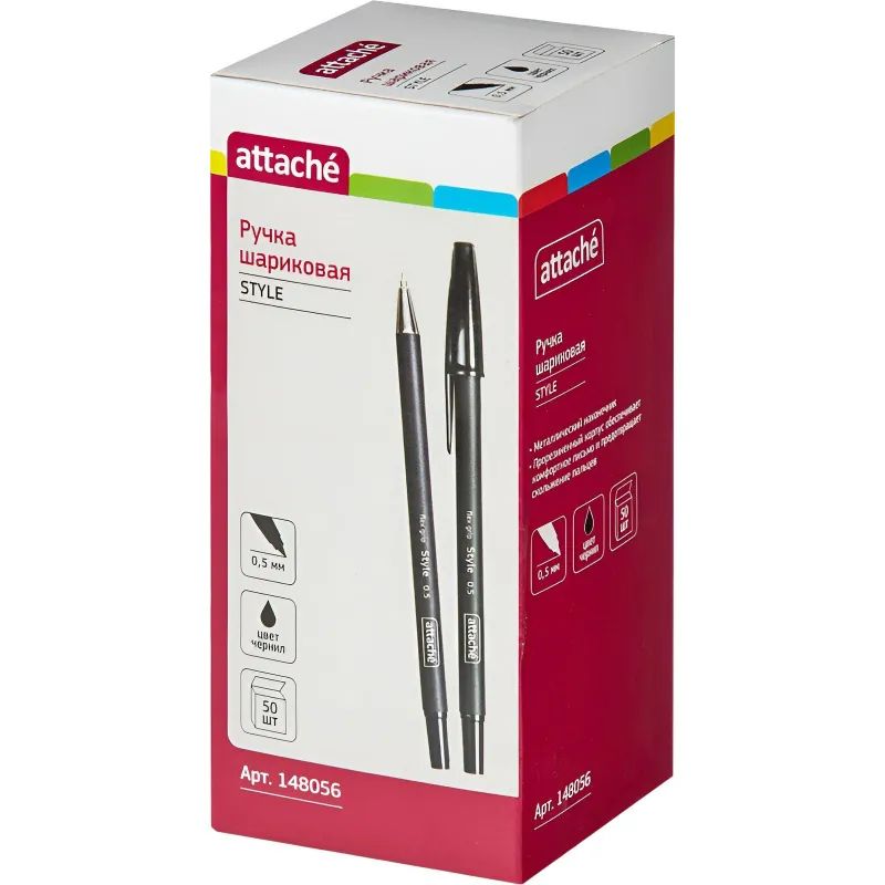 Ручка шариковая неавтомат. Attache Style 0,5мм прорезин.корп.черн ст
