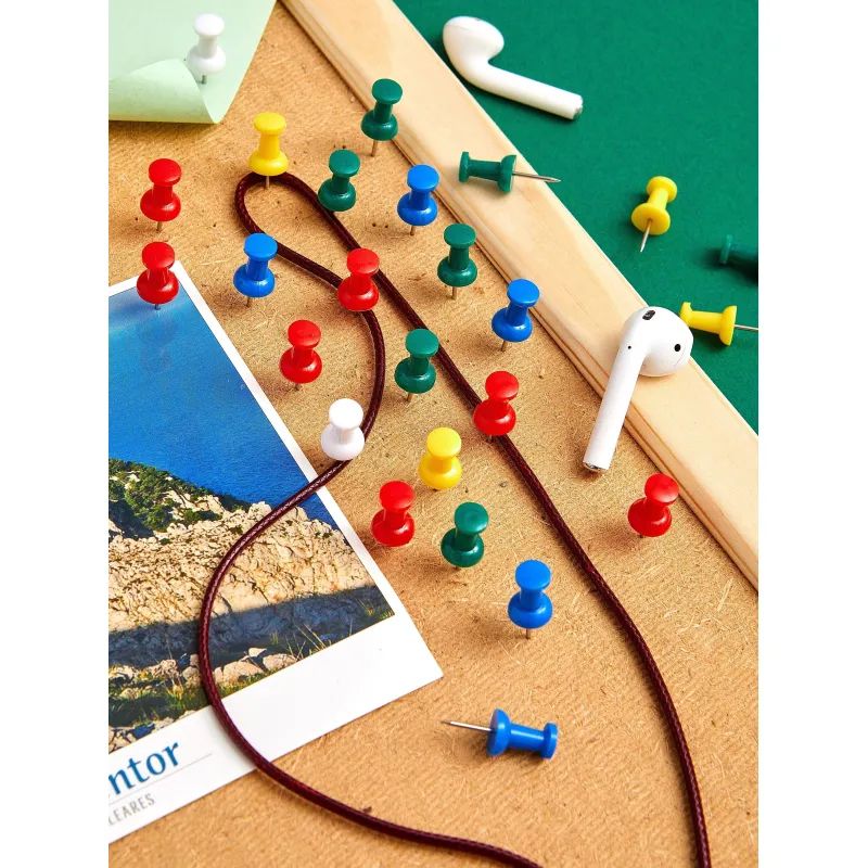 Кнопки силовые д/пробковых досок Комус,пластик.шляпка,ассорти,европ,25шт/уп