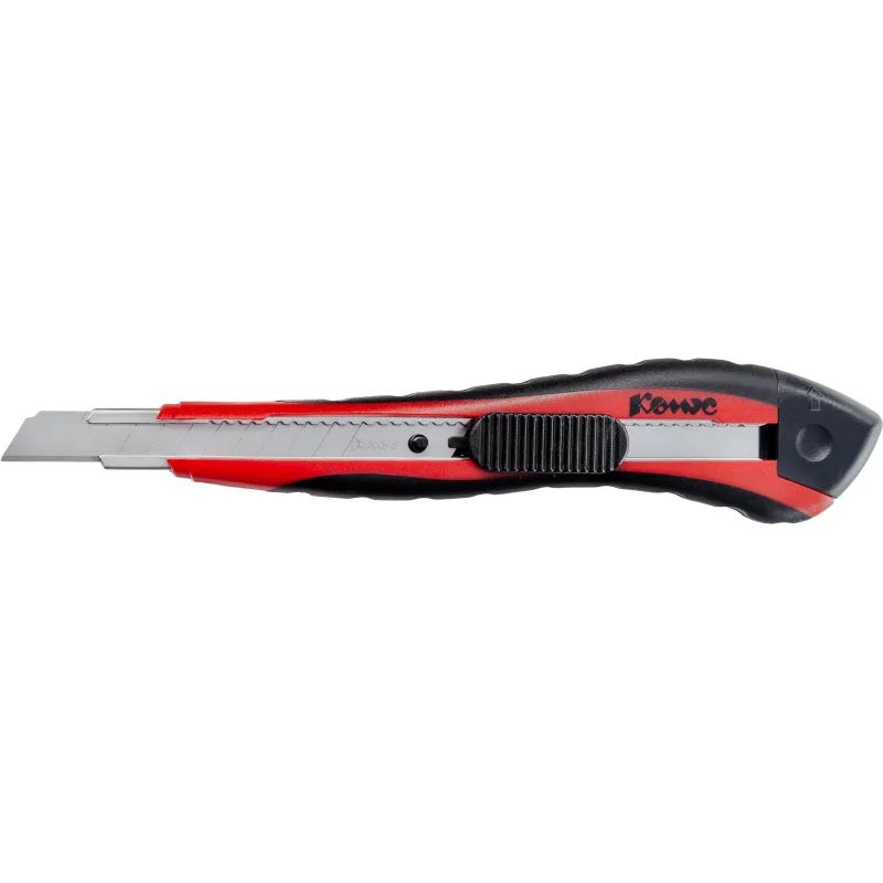 Нож канцелярский 9 мм КОМУС, с фиксатором, мет.направл.цв. в ассорт.