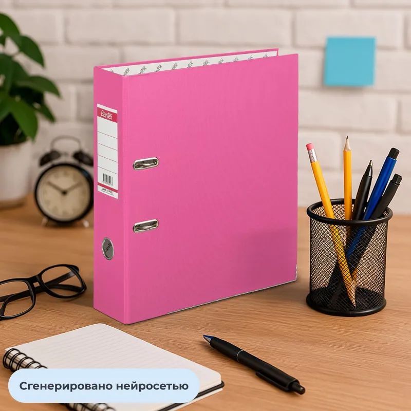 Папка-регистратор ECONOMY PLUS 80мм, фуксия, ПБП1, карм.кор.,мет.уг